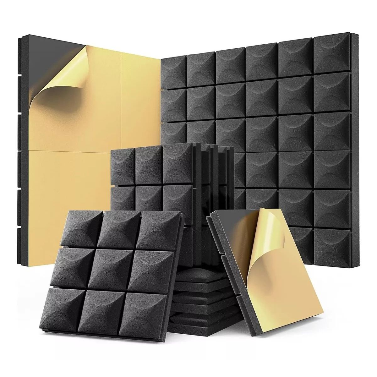 KUANGYE - Pack X12 Espuma Panel Acústico Rombo AutoAdhesivo Negro