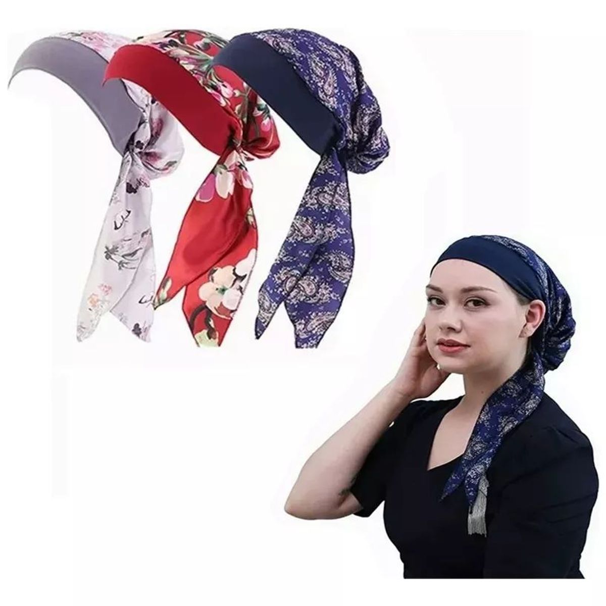 KUANGYE - 3 Turbante Oncológico Alopecia Adorno Cabeza Chifón