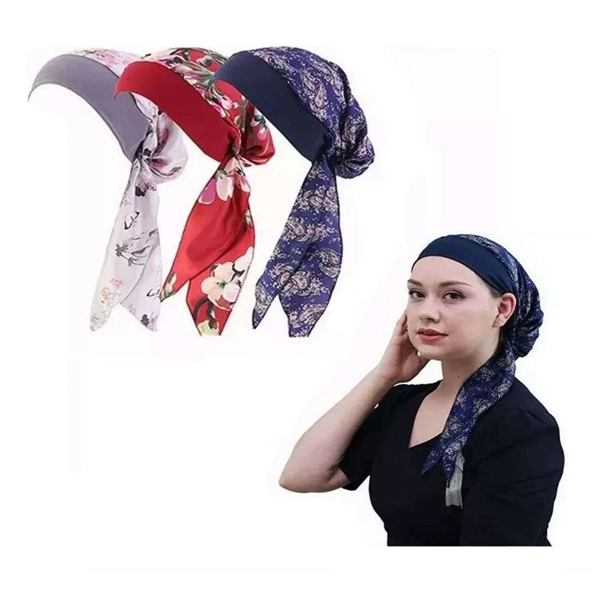 KUANGYE - 3 Turbante Oncológico Alopecia Adorno Cabeza Chifón