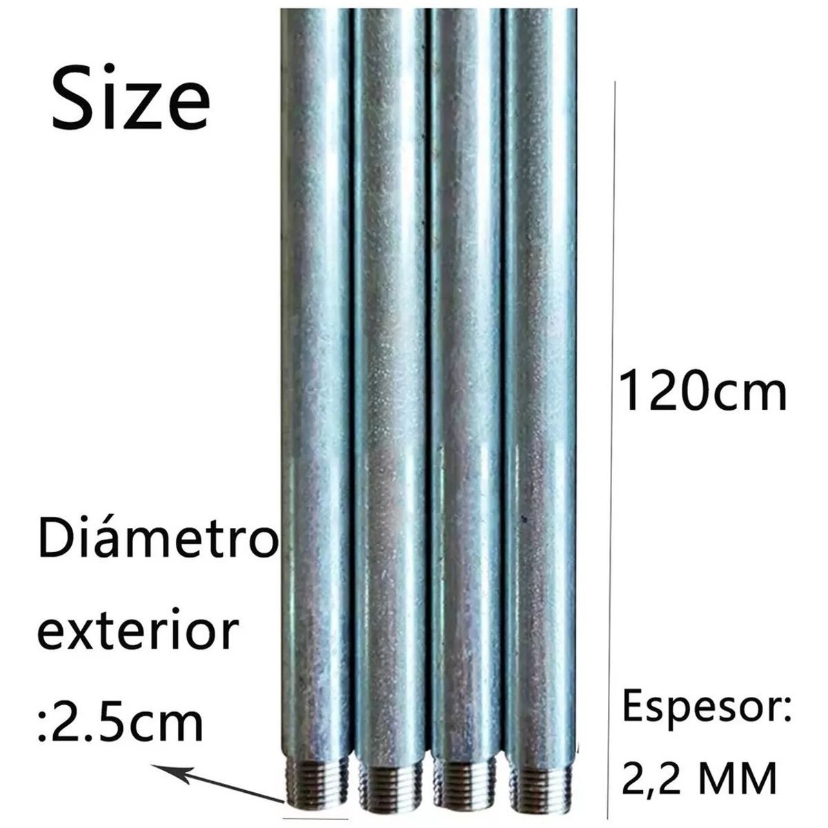 KUANGYE - 4 Tubos Galvanizados De 1.2mt Para Prensa Tubo 3/4 Hilo Npt