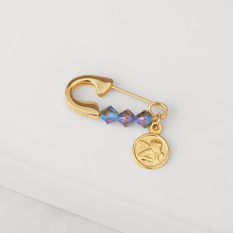 BY LAS CAYETANAS - Ganchito de protección gold de la Guarda y cristales celeste
