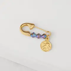 BY LAS CAYETANAS - Ganchito de protección gold de la Guarda y cristales celeste