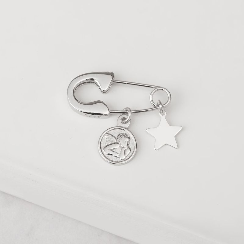 BY LAS CAYETANAS - Ganchito de protección Plata 925 Angel de la Guarda y Estrella