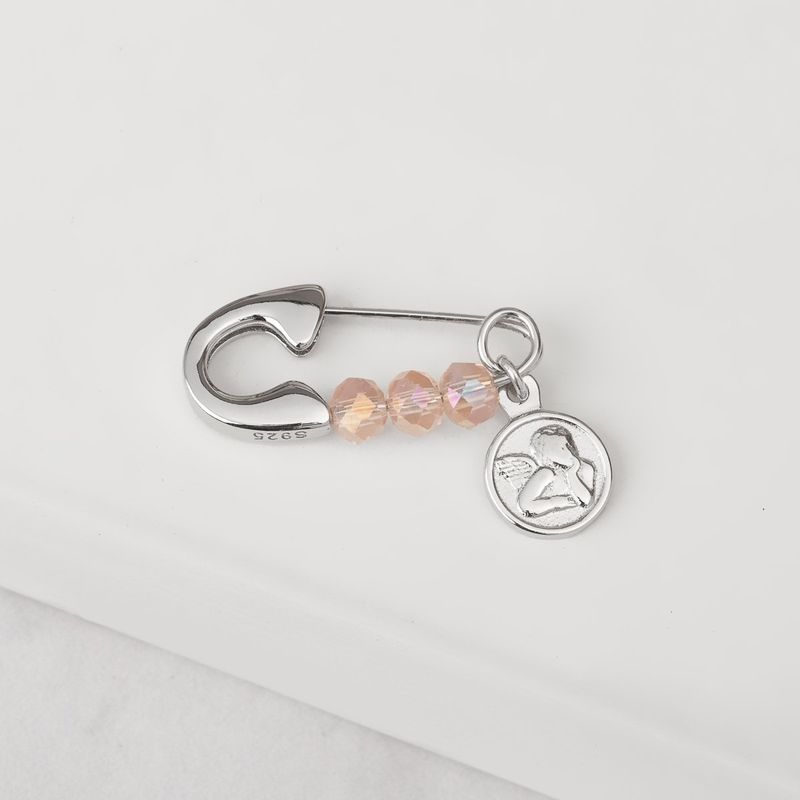 BY LAS CAYETANAS - Ganchito de protección Plata 925 Angel de la Guarda y cristales rosa