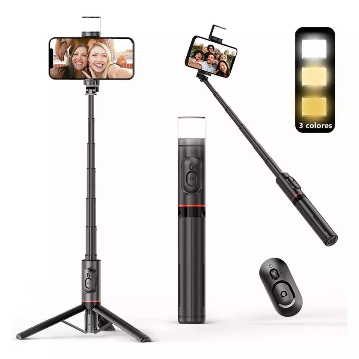 MUNDO MAGIA - Selfies Stick Con Trípode Bluetooth Control Remoto Led