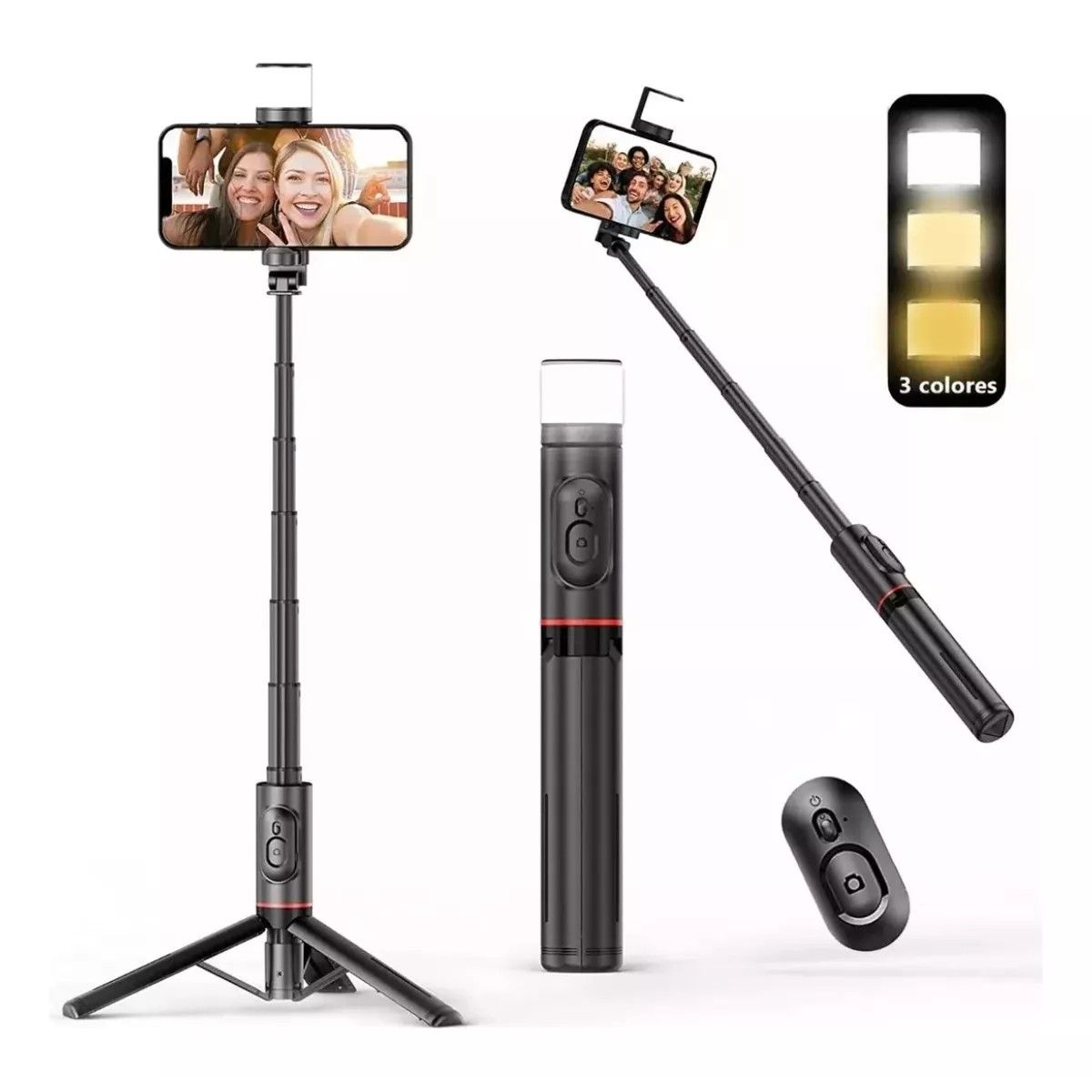 MUNDO MAGIA - Selfies Stick Con Trípode Bluetooth Control Remoto Led