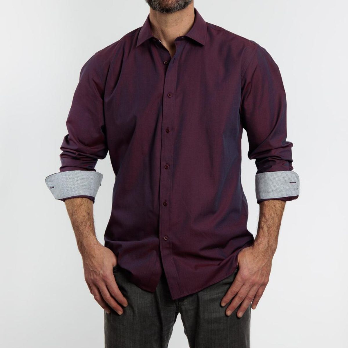 VANDINE - Camisa  Etiqueta Roja Fil a Fil burdeo I24-1.3