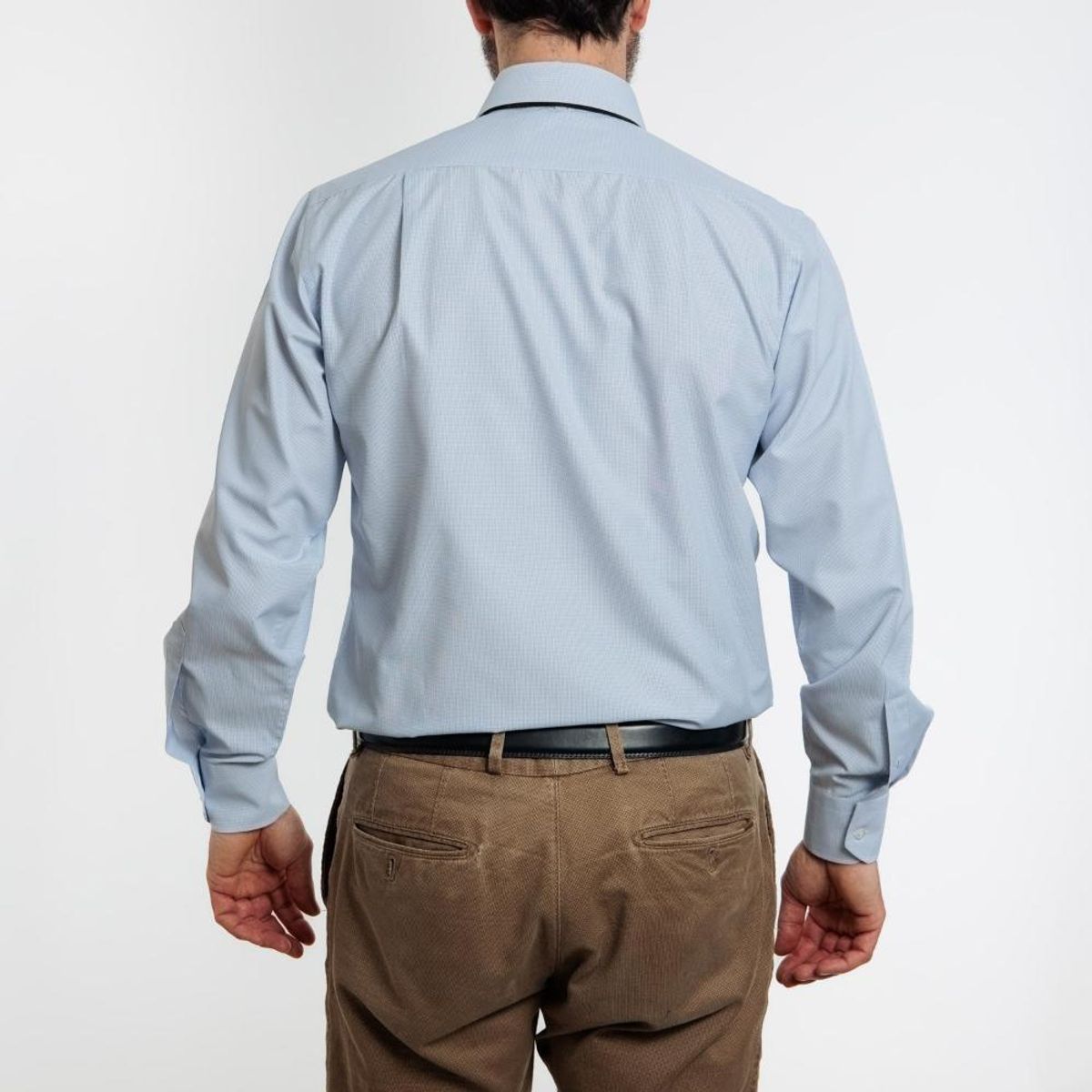 VANDINE - Camisa  Etiqueta Roja con Micro cuadros azules I24-13 - Celeste