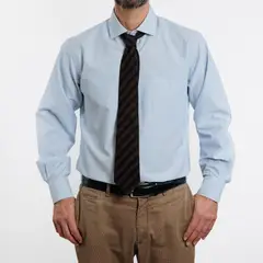 VANDINE - Camisa Etiqueta Roja con Micro cuadros azules I24-13 - Celeste