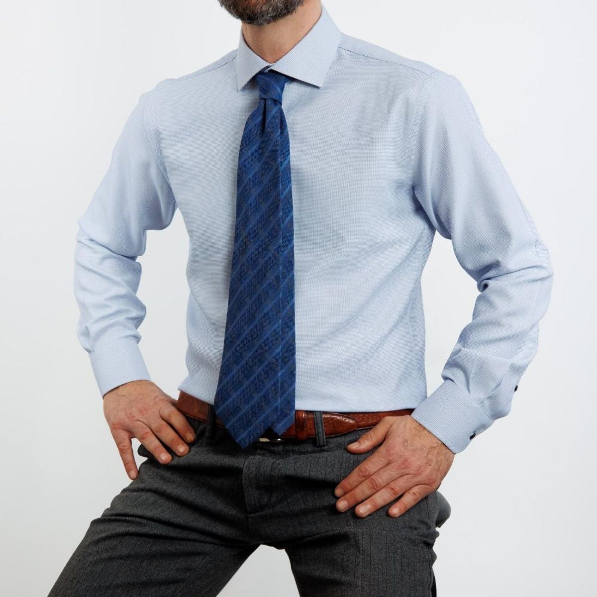 VANDINE - Camisa  Etiqueta Roja Texturada Celeste I24-13 - Azul