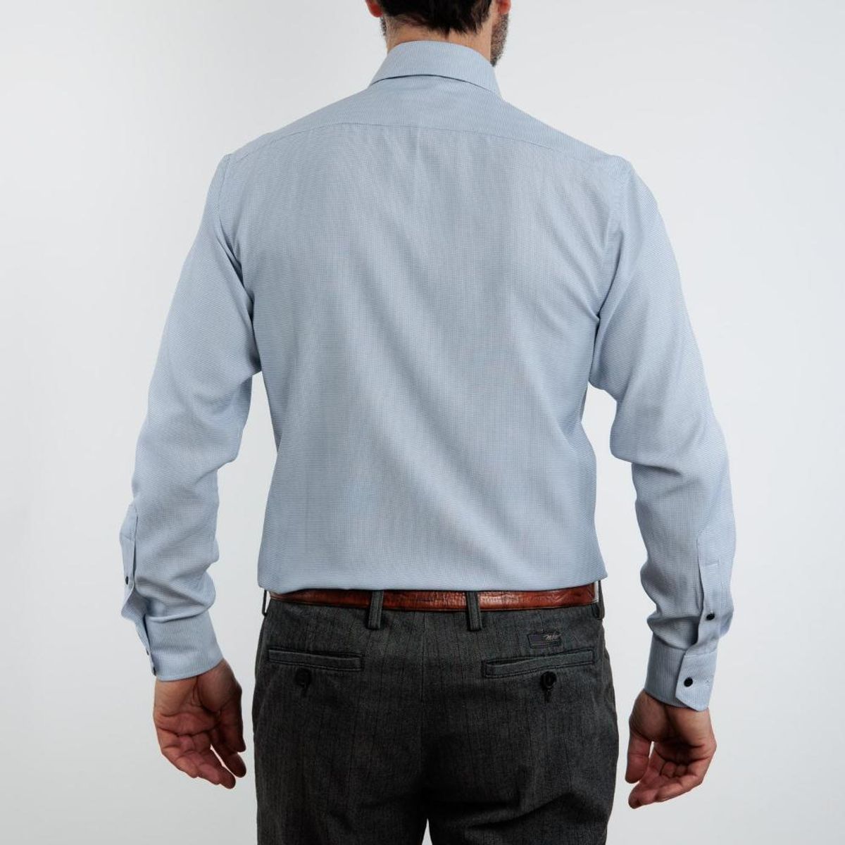 VANDINE - Camisa  Etiqueta Roja Texturada Celeste I24-13 - Azul