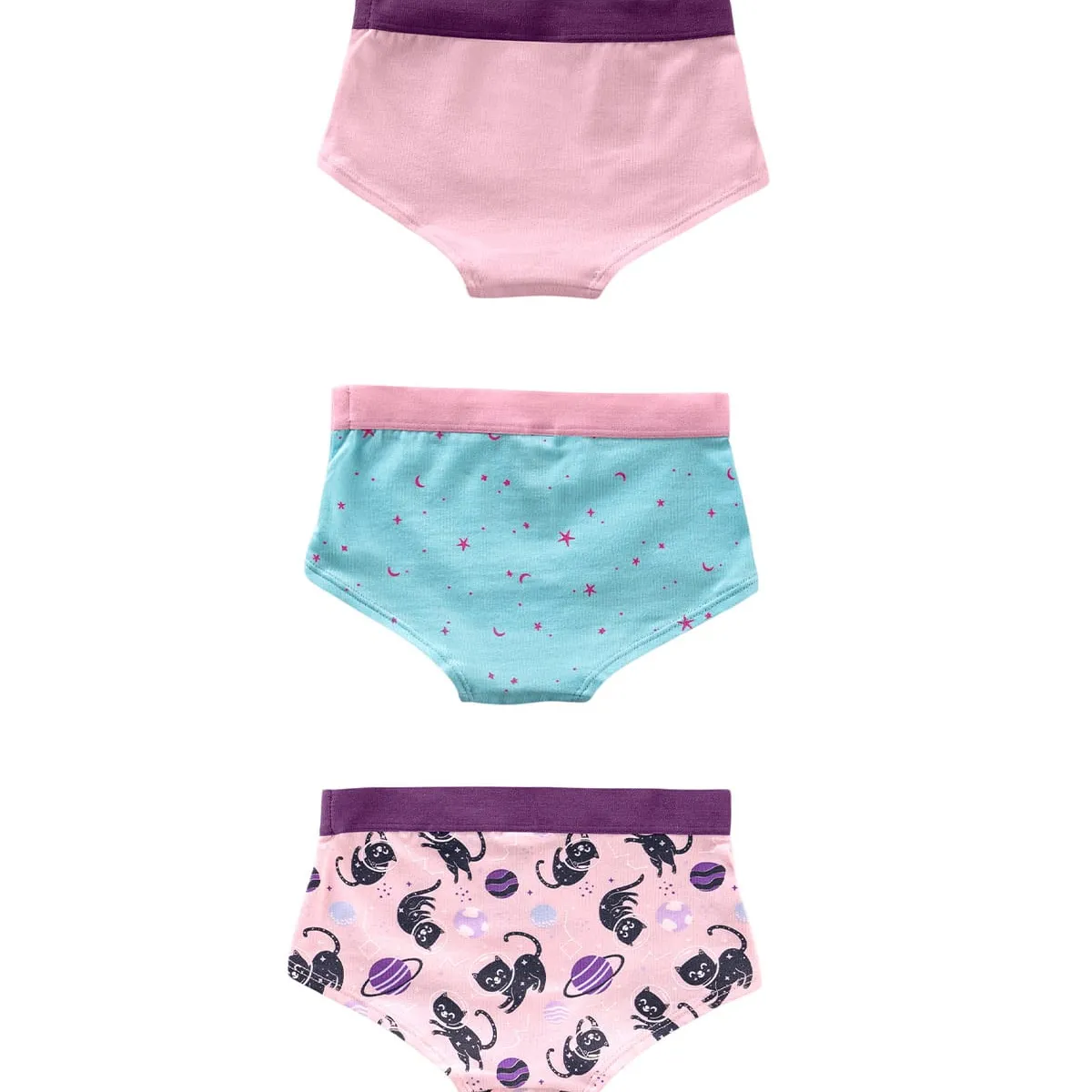 LEONISA - Pack x 3 calzones tipo pantaleta en algodón suave para niña 62301X3 Rosado / Gatos / Azul