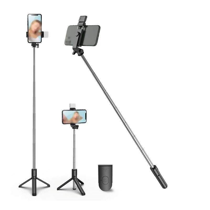 GENERICO - Palo Selfie Tripode 1m De Celular Android IOS Bluetooth LED Negro