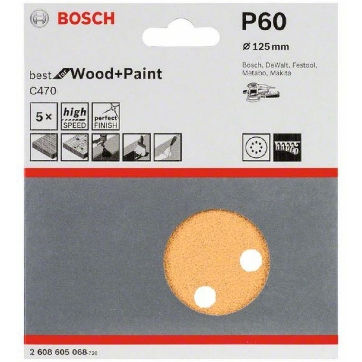 BOSCH - 5 Disco De Lija Bosch C470 Best For Wood&paint 125mm G60