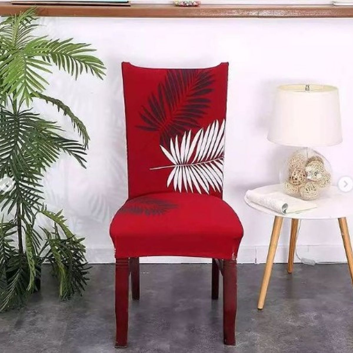 GENERICO - FUNDA ELASTICADA PARA SILLA CON DISEÑO PLUMA ROJO SET DE 8 WYM