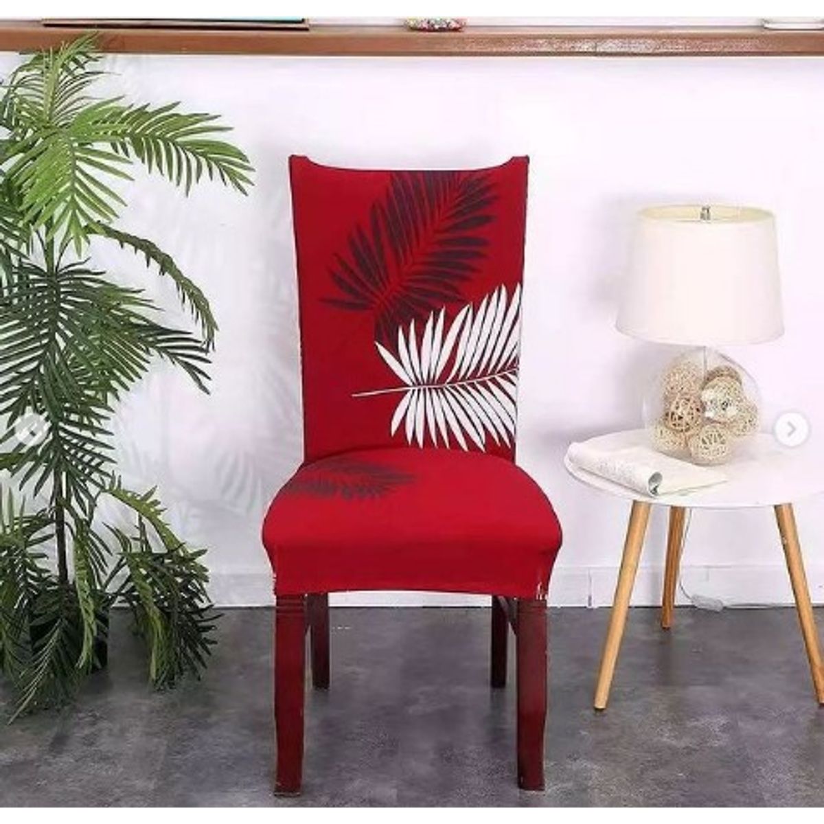 GENERICO - FUNDA ELASTICADA PARA SILLA CON DISEÑO PLUMA ROJO SET DE 8 WYM