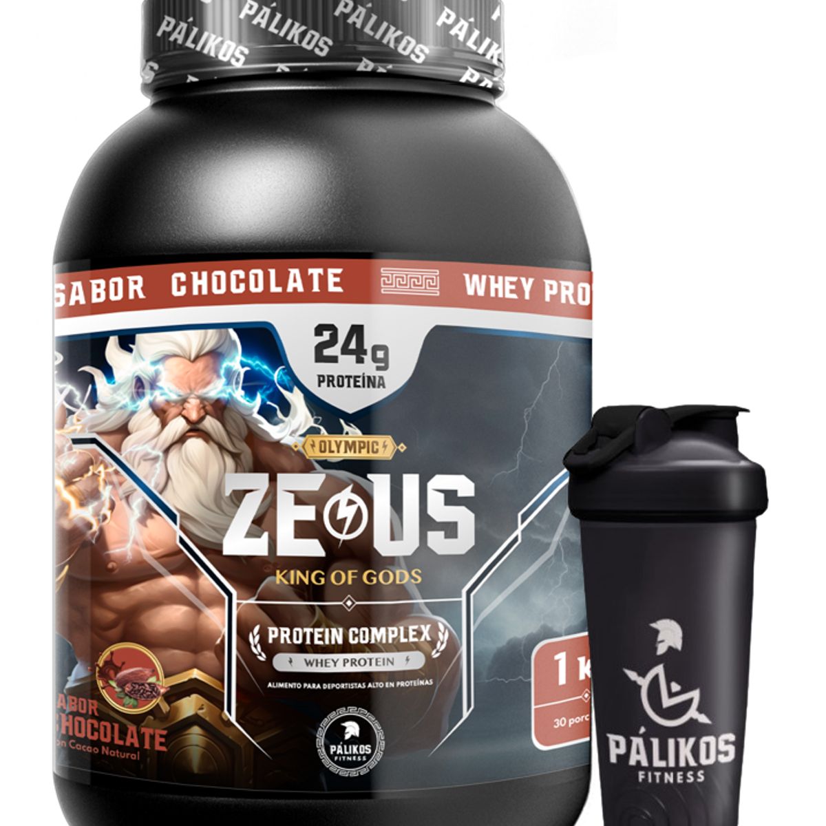 PALIKOS FITNESS - Proteina 1kg Whey Complex / Sabor Chocolate/ 30 servicios + Shaker