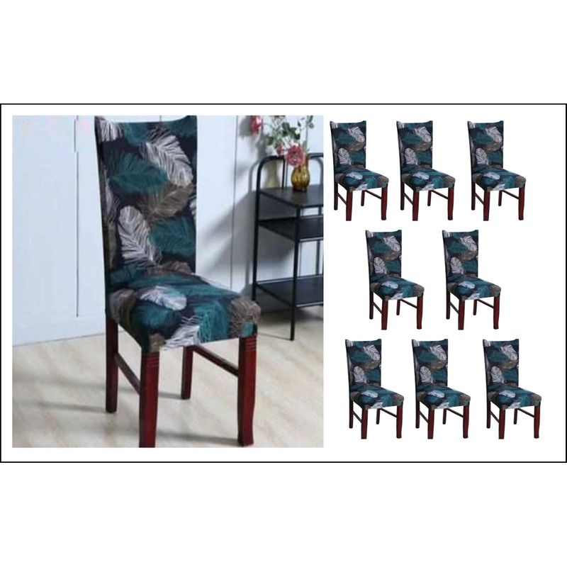 GENERICO - FUNDA ELASTICADA PARA SILLA CON DISEÑO PLUMA TURQUESA SET DE 8 WYM
