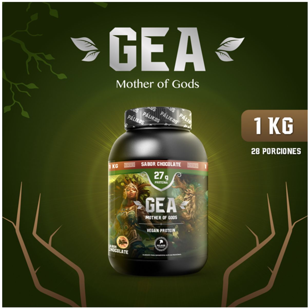 PALIKOS FITNESS - Proteína Vegana 1kg  Sabor Chocolate Gea + Shaker Palikos Fitness