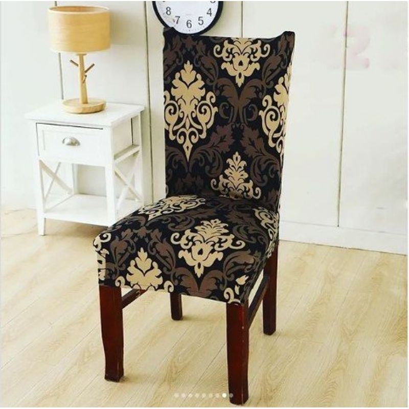 GENERICO - FUNDA ELASTICADA PARA SILLA CON DISEÑO CLASICO NEGRO SET DE 8 WYM