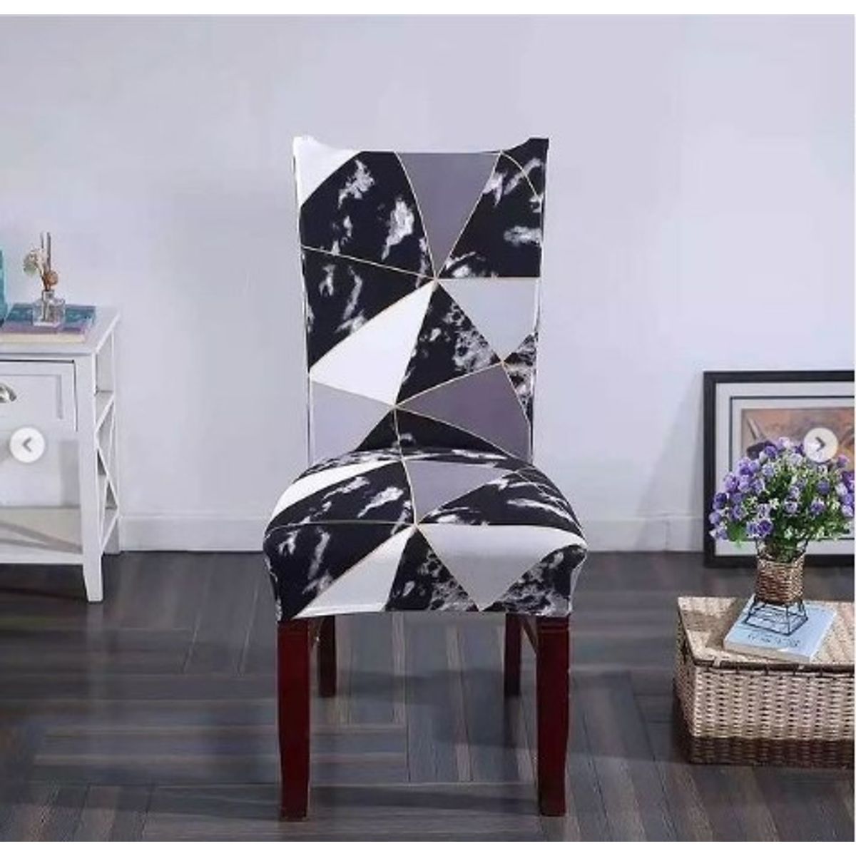GENERICO - FUNDA ELASTICADA PARA SILLA CON DISEÑO TRIANGULO NEGRO SET DE 8 WYM