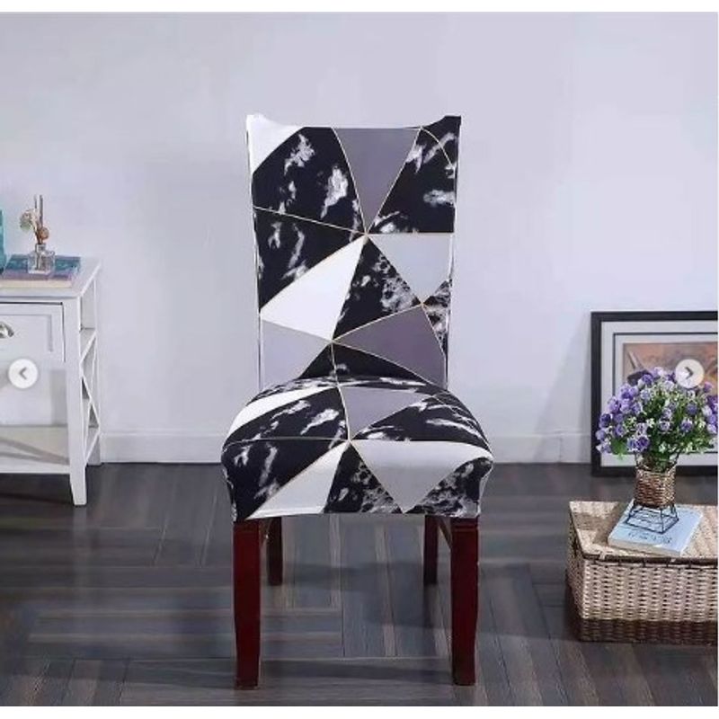 GENERICO - FUNDA ELASTICADA PARA SILLA CON DISEÑO TRIANGULO NEGRO SET DE 8 WYM
