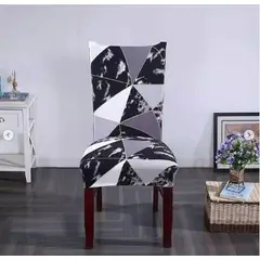 GENERICO - FUNDA ELASTICADA PARA SILLA CON DISEÑO TRIANGULO NEGRO SET DE 8 WYM