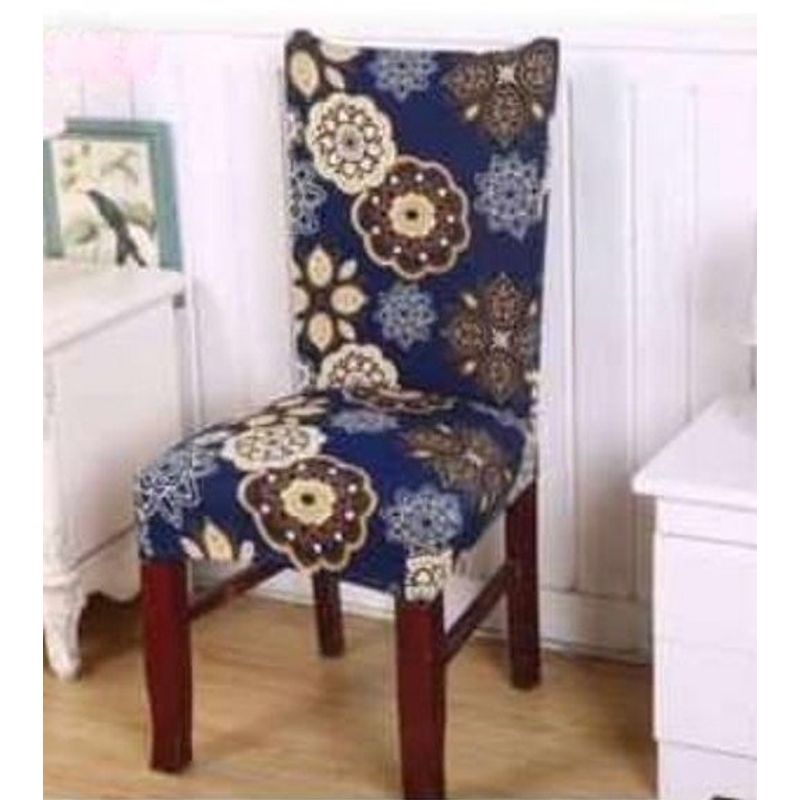 GENERICO - FUNDA ELASTICADA PARA SILLA CON DISEÑO FLOR AZUL SET DE 8 WYM