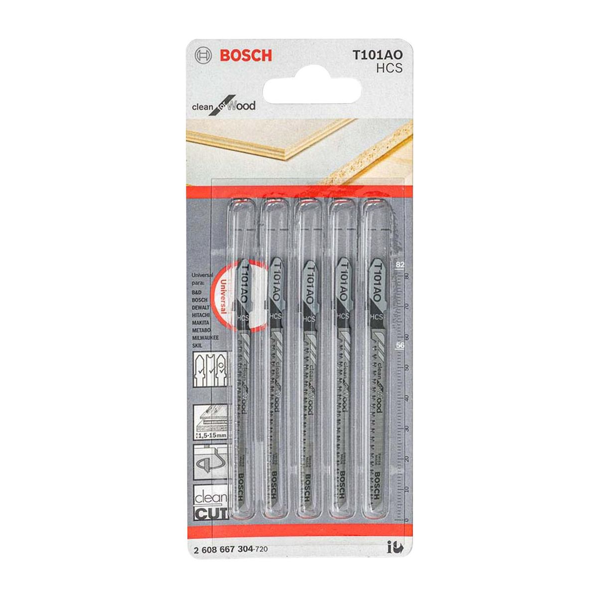 BOSCH - Hoja De Calar Cortes Limpios Y Curvos En Madera 5 Pzas T101AO - Bosch