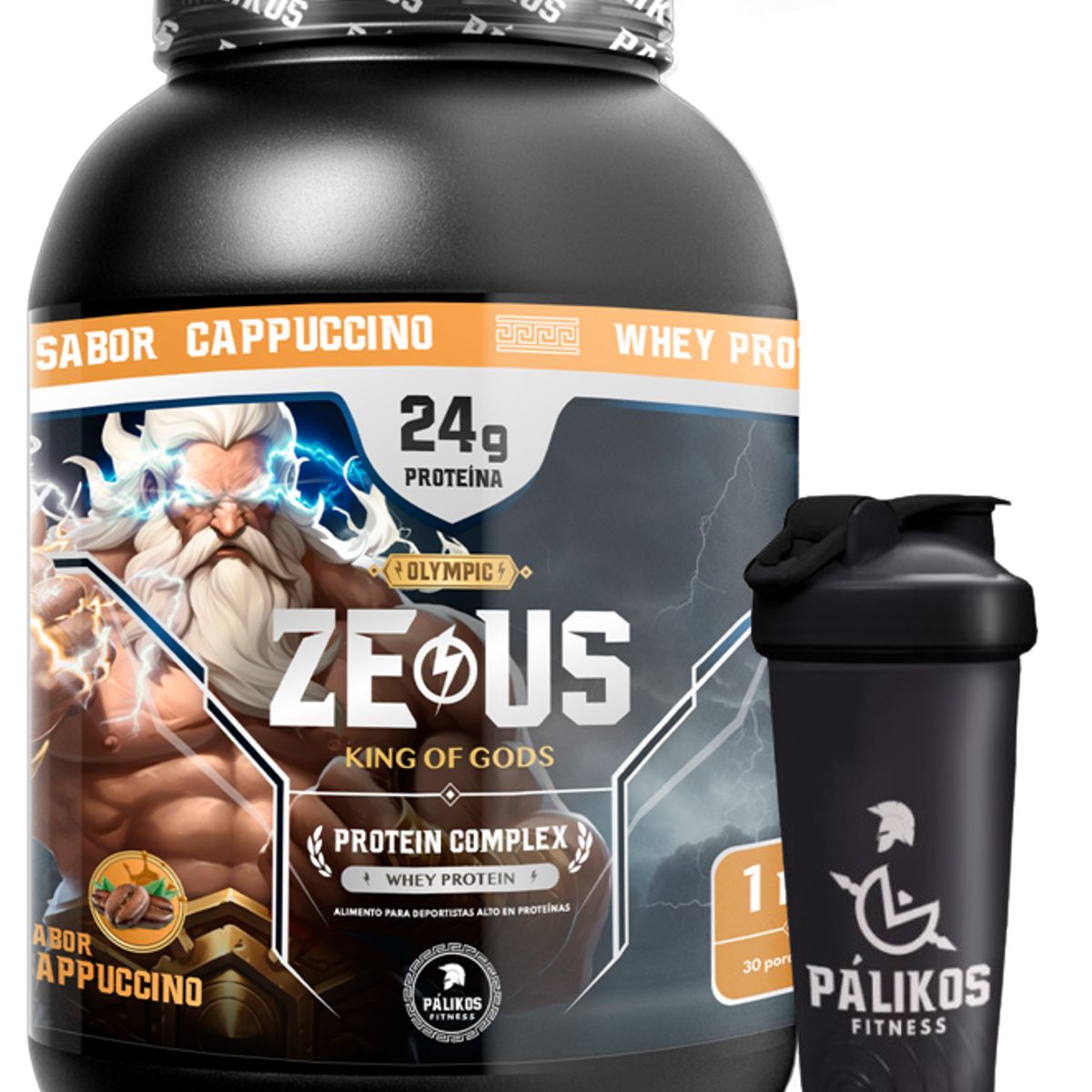 PALIKOS FITNESS - Proteina 1kg Whey Complex / Sabor Cappuccino/ 30 servicios + Shaker