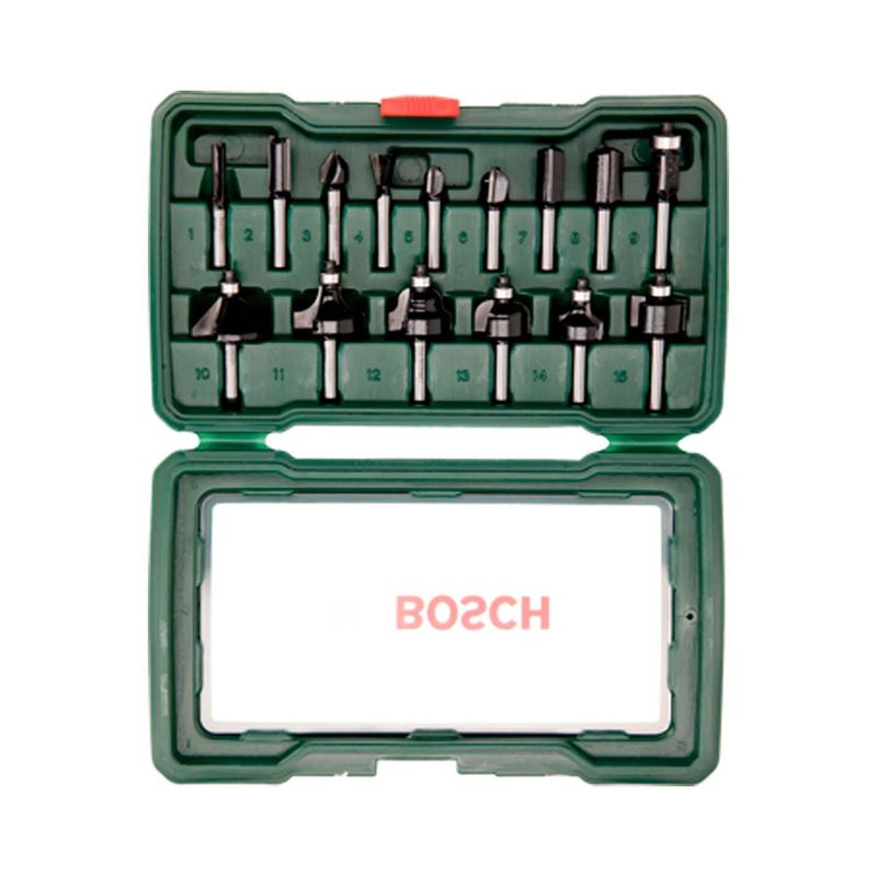 BOSCH - Set de Fresas Para Madera Toma de 1/4'' 15 Pzas. - Bosch