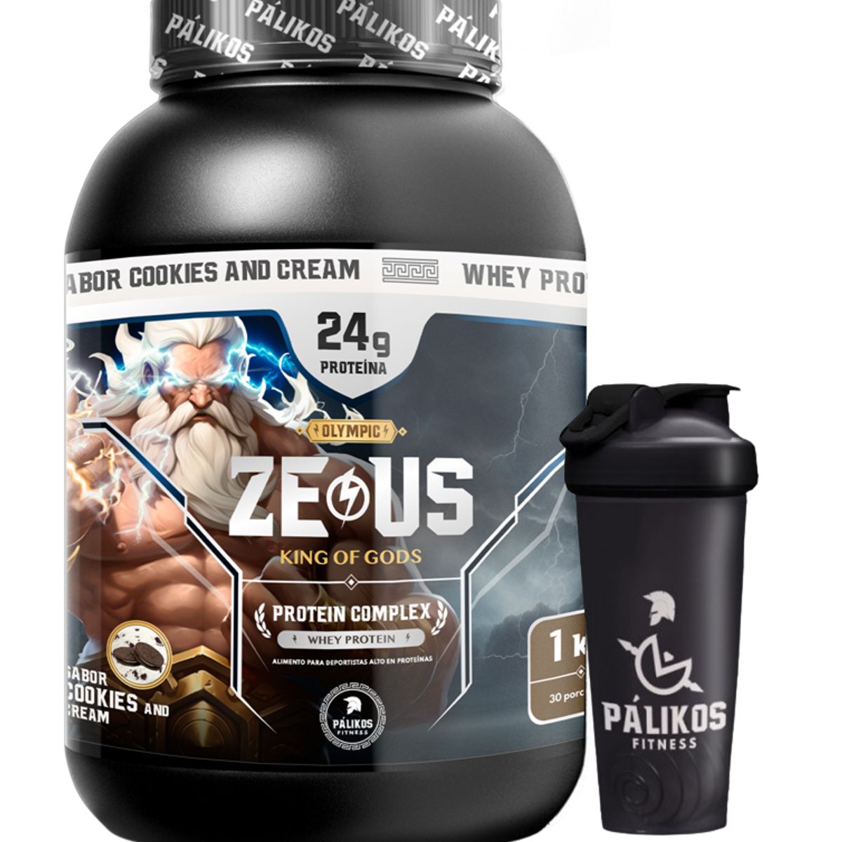 PALIKOS FITNESS - Proteina 1kg Whey Complex / Sabor Cookies/ 30 servicios + Shaker