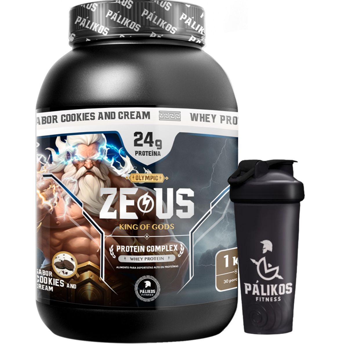 PALIKOS FITNESS - Proteina 1kg Whey Complex / Sabor Cookies/ 30 servicios + Shaker