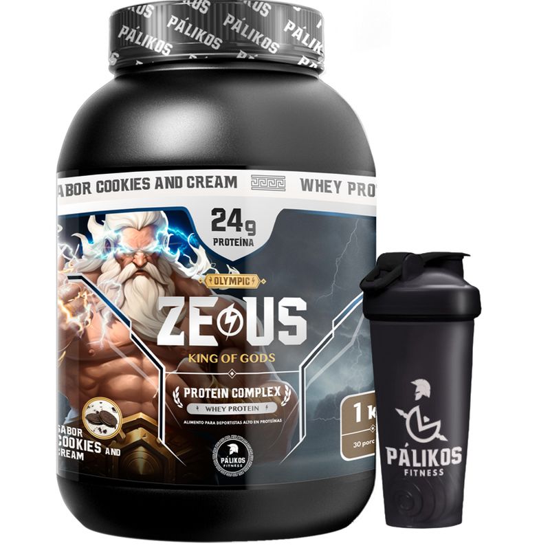 PALIKOS FITNESS - Proteina 1kg Whey Complex / Sabor Cookies/ 30 servicios + Shaker