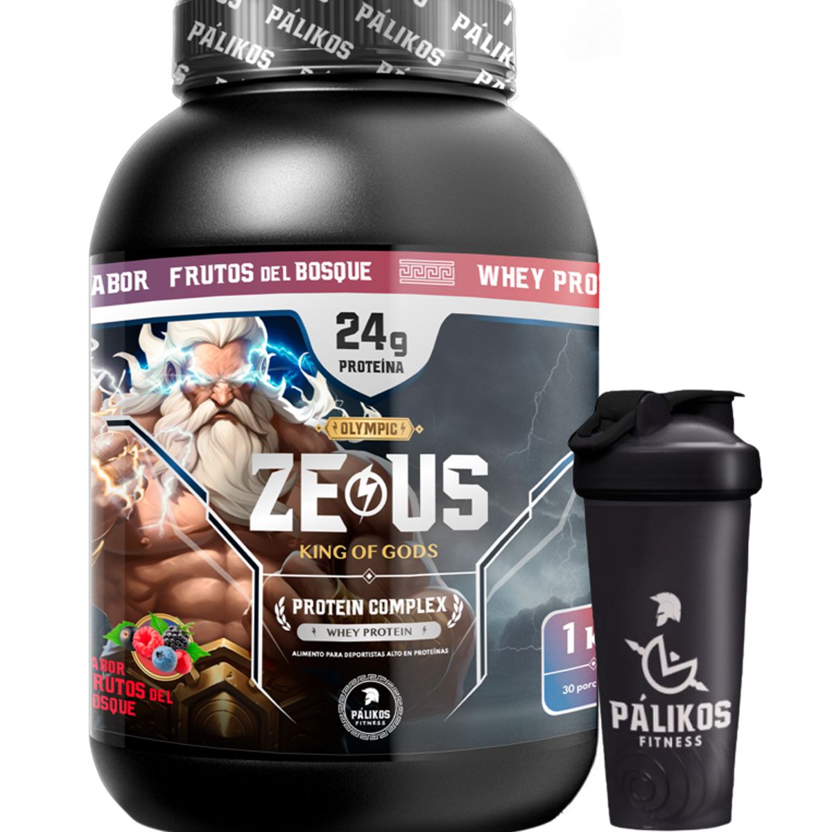 PALIKOS FITNESS - Proteina 1kg Whey Complex / Sabor Frutos bosque/ 30 servicios + Shaker