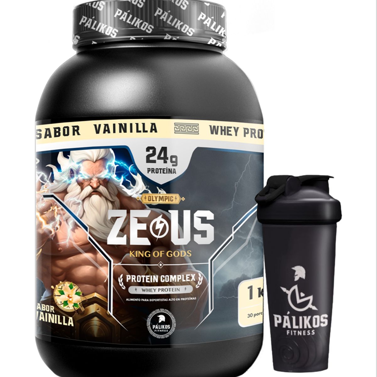 PALIKOS FITNESS - Proteina 1kg Whey Complex / Sabor Vainilla/ 30 servicios + Shaker