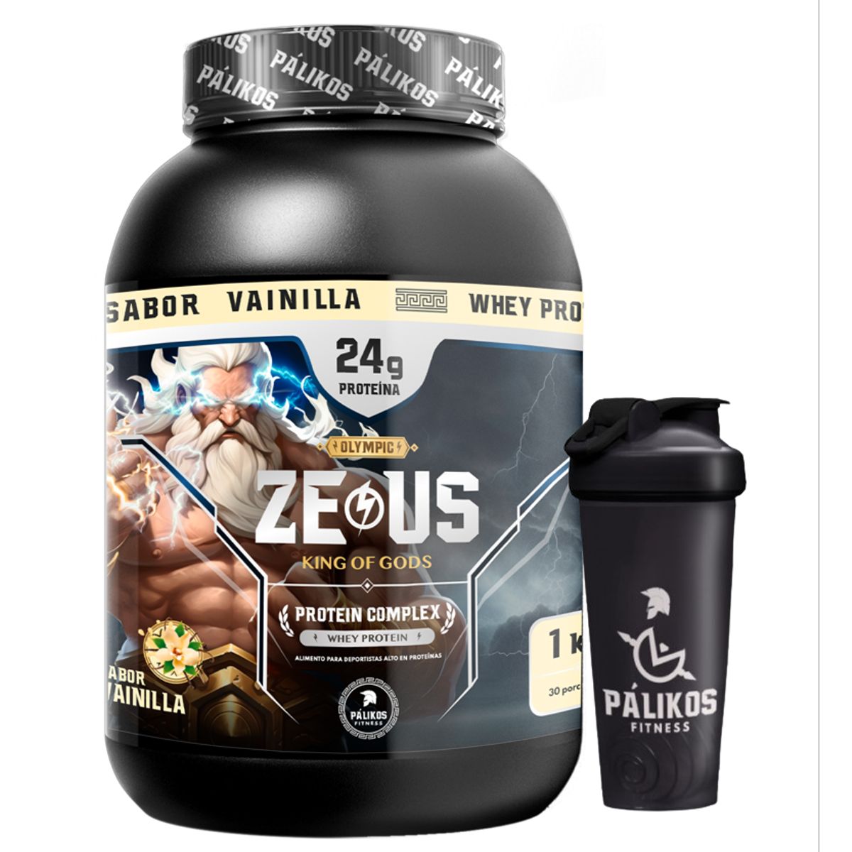 PALIKOS FITNESS - Proteina 1kg Whey Complex / Sabor Vainilla/ 30 servicios + Shaker