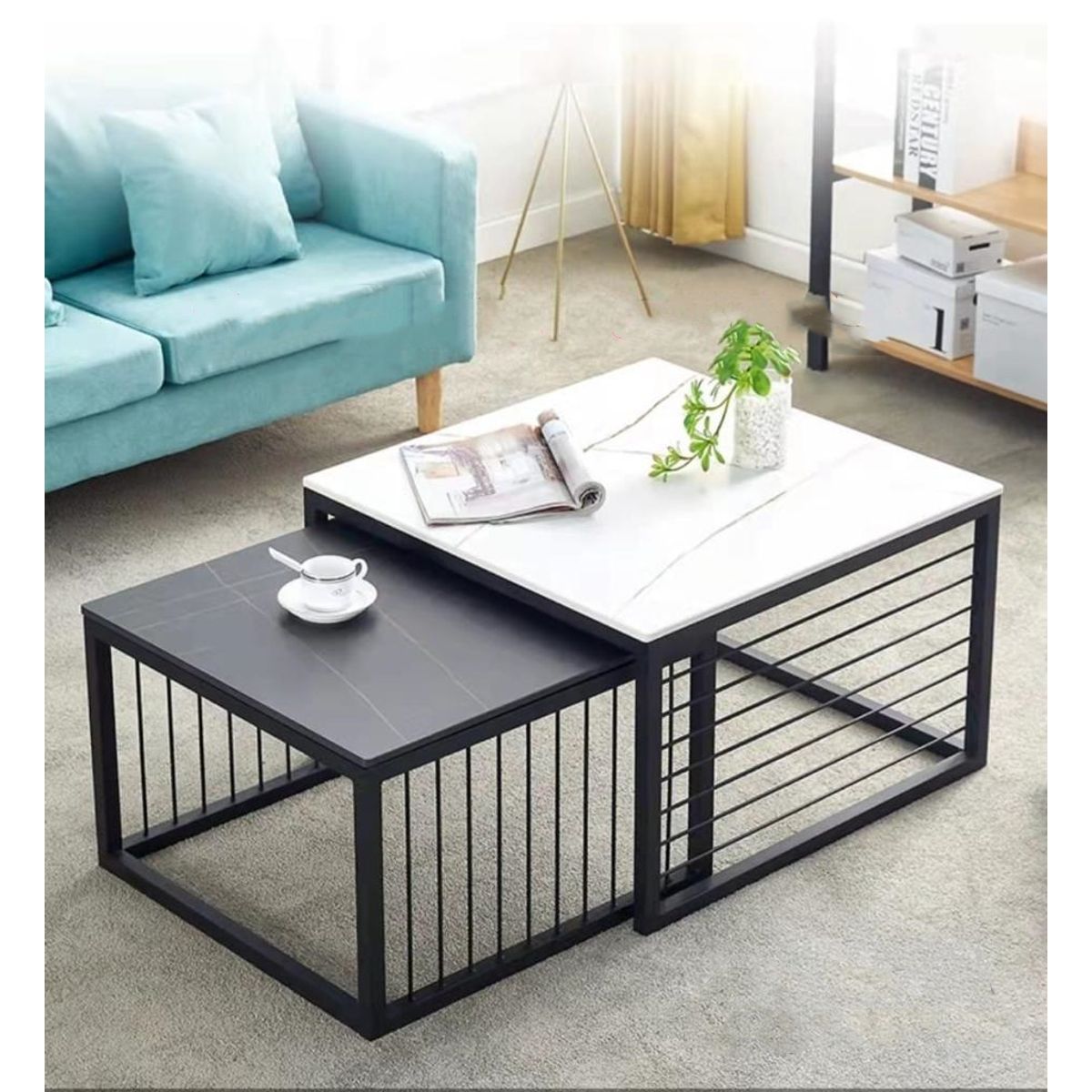 OEM - Mesa de Centro Cuadrada dos en uno de mármol