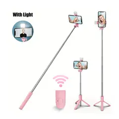 GENERICO - Palo Selfie Tripode 1m De Celular Android IOS Bluetooth LED Rosa