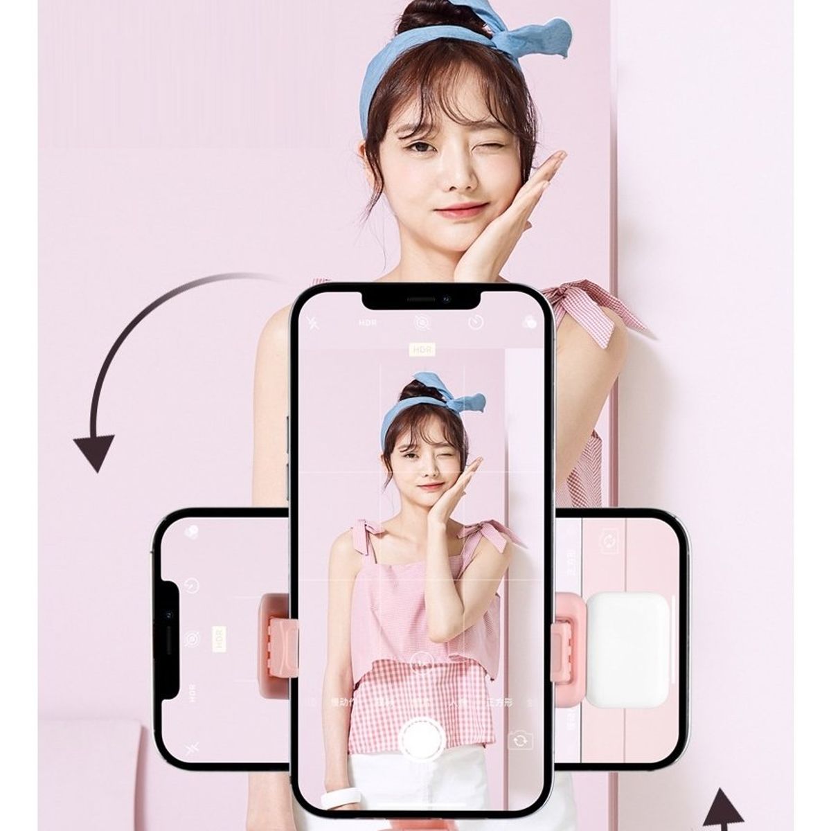 ATURE - Palo Selfie Tripode 1m De Celular Android IOS Bluetooth LED Rosa