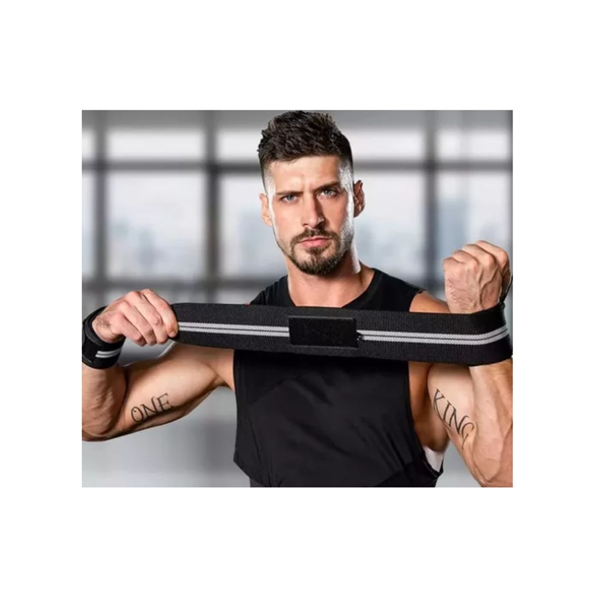 GENERICO - Muñequeras Deportivas Protector Levantamiento Pesas NEGRO CON GRIS