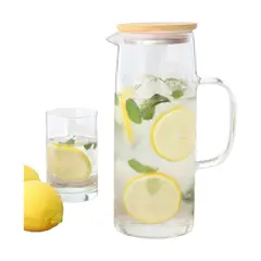 GENERICO - Jarra de Vidrio Borosilicato Con Tapa De Bambú 1100ml