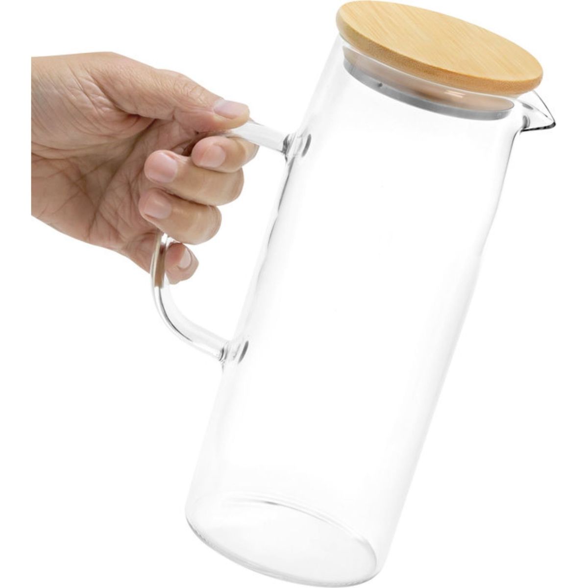 GENERICO - Jarra de Vidrio Borosilicato Con Tapa De Bambú 1100ml