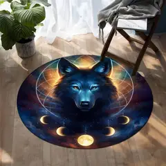 GENERICO - ALFOMBRA REDONDA DISEÑO 3D LOBO NEGRO 160X160 ANTIDESLIZANTE WYN