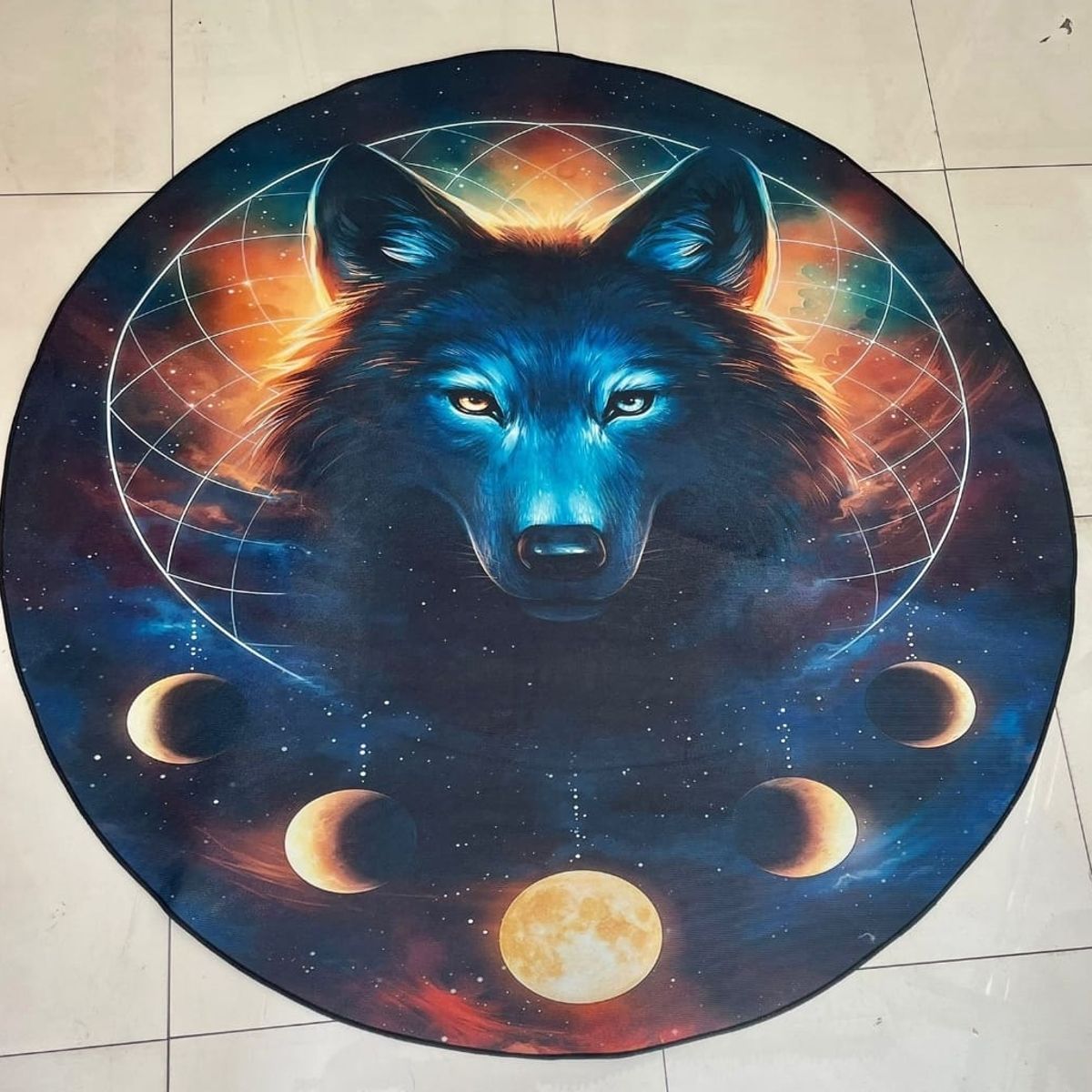 GENERICO - ALFOMBRA REDONDA DISEÑO 3D LOBO NEGRO 160X160 ANTIDESLIZANTE WYN