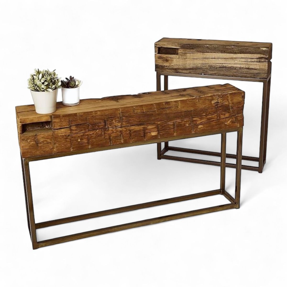 TAIKKEE - Arrimo rustico de roble recuperado y patas de hierro 120X80X25