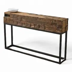 TAIKKEE - Arrimo rustico de roble recuperado y patas de hierro 120X80X25