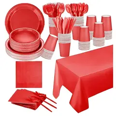 PASTELERIUSCL - Set Cumpleaños Vaso Servilleta Platos Desechables 20pp Rojo