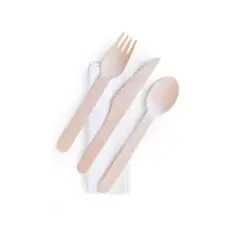 GENERICO - Kit Servicio De Madera /cuchara, Cuchillo, Servilleta/ 50 Un