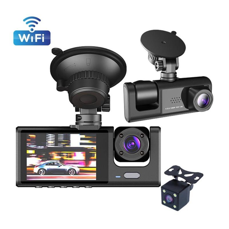 GENERICO - Cámara Para Auto DVR Accesorio Dashcamera PRO 1080p HD 3 Lentes Wifi